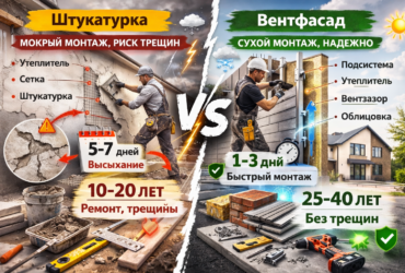 штукатурка или вентфасад: по монтажу