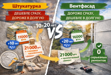 штукатурка или вентфасад: по цене